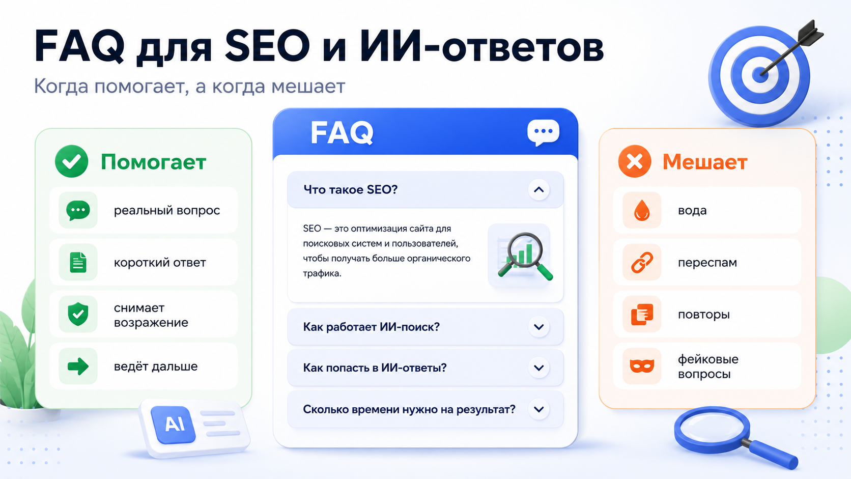 FAQ для SEO и ИИ-ответов: когда блок вопросов действительно помогает