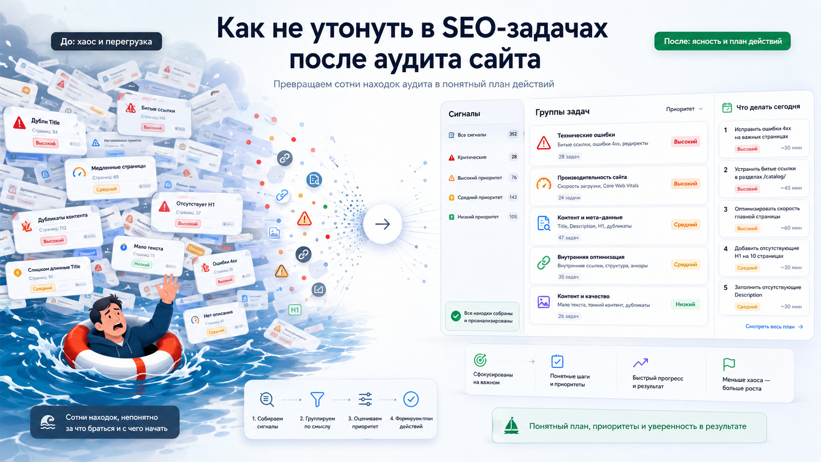 Как не утонуть в SEO-задачах: от хаоса после аудита к приоритетным группам задач